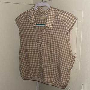 Anthropologie Tan and White Checkered Top
